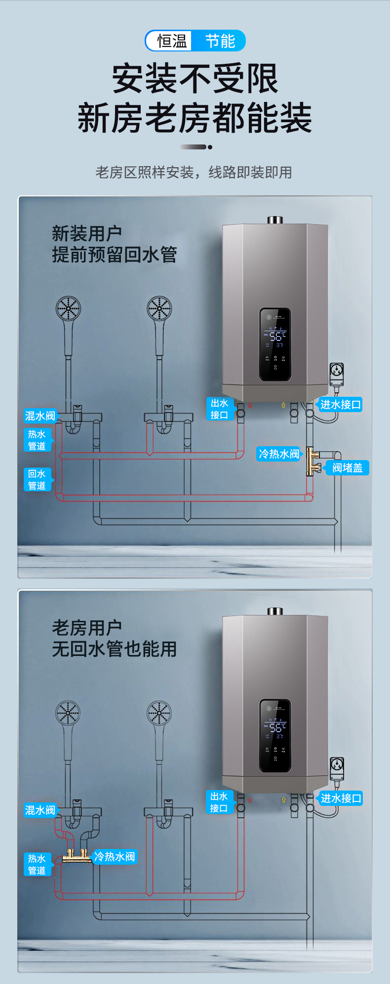 好太太燃气热水器变频恒温家用即热强排式燃气12l14l16l热水器锵帝 16