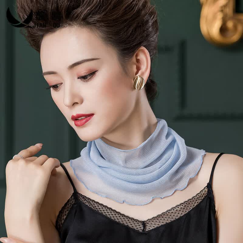 karond新品夏季丝巾脖套女围巾夏季防晒百搭小丝巾假领子纯色女脖套薄