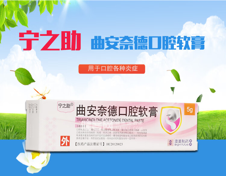 宁之助 曲安奈德口腔软膏 5g 复发型口腔溃疡,糜烂性口腔扁平苔藓 5盒