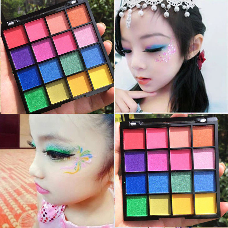 眼影盘16色儿童六一表演舞台妆腮红蓝绿黄紫色啫喱亮片眼影10色眼影
