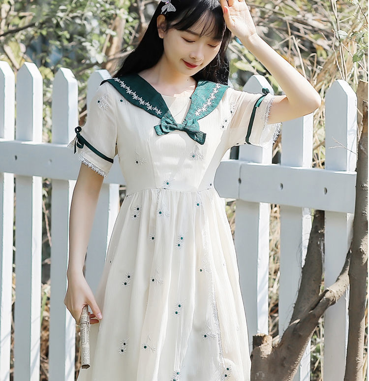 初高中生裙子学生连衣裙长款学院风少女2021夏装新款白色升级版雪纺s