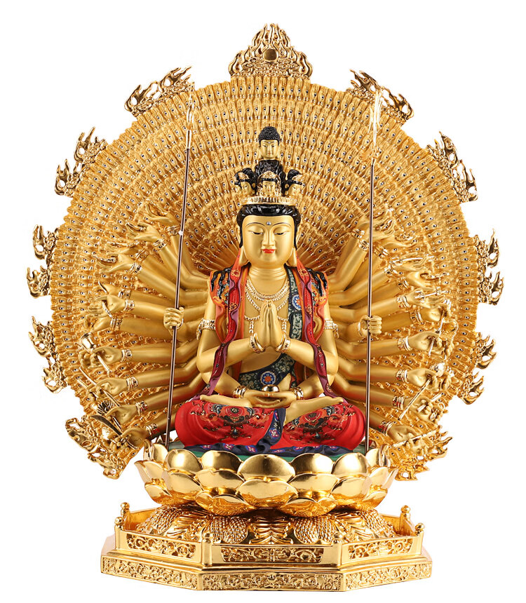 千手观音佛像供奉家用观音像观世音菩萨摆件 60厘米彩绘千手观音佛像