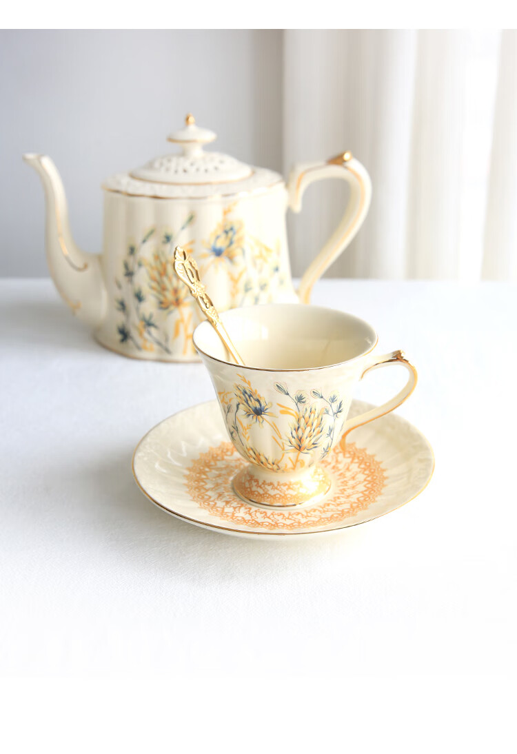 红茶杯英式金穗法式复古欧式陶瓷描金宫廷咖啡杯碟英式下午茶红茶杯花