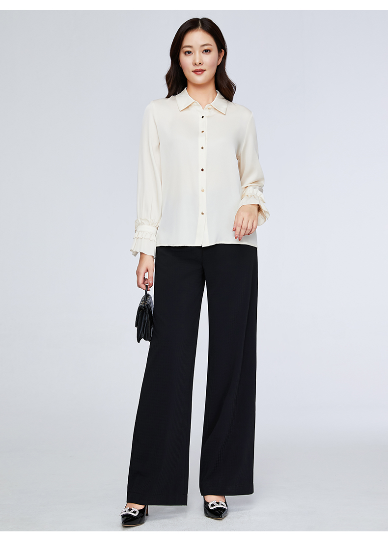 百斯盾桑蚕丝长袖衬衫女装 2021春季新款凉感舒适上班通勤女衬衣 杏色