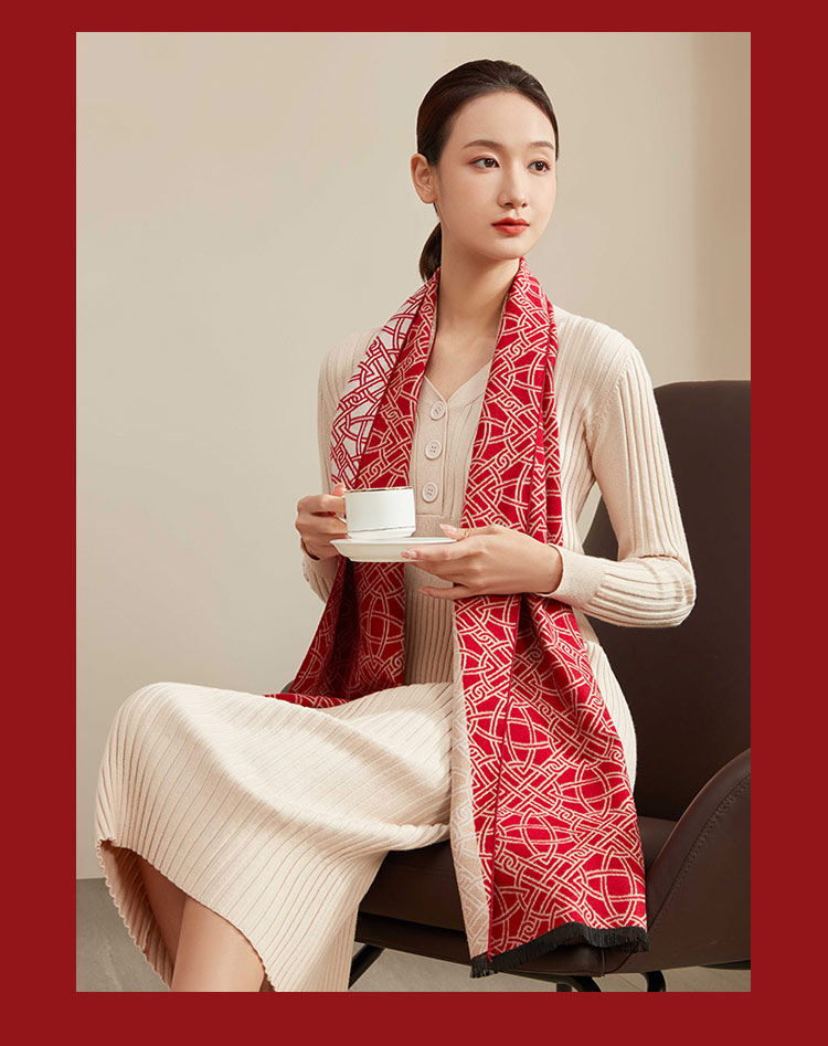 万事利/wensli红色真丝绒围巾送礼佳品臻选礼盒推荐送对象情侣 事事