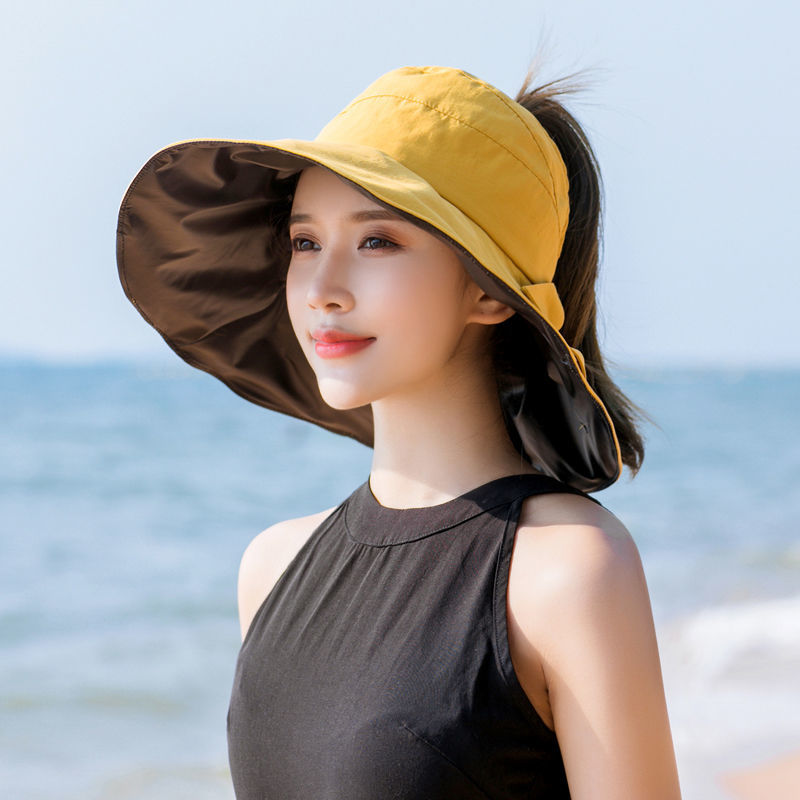 黑胶时尚遮脸百搭遮阳帽女防晒大沿黑胶遮脸空顶太阳帽春秋大帽檐夏季