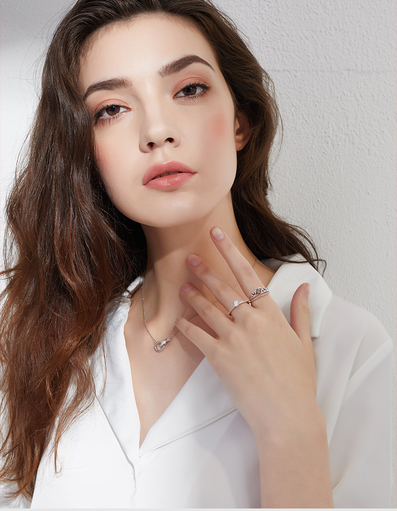 娅索韵新款s925银双层二合一皇冠戒指环欧美时尚女可拆分设计组合爱心