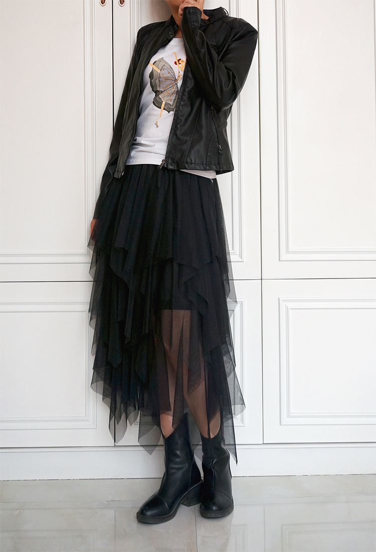 蕾丝蛋糕裙半身长裙春夏不规则蛋糕网纱裙长款高端垂感沙沙半身裙黑色