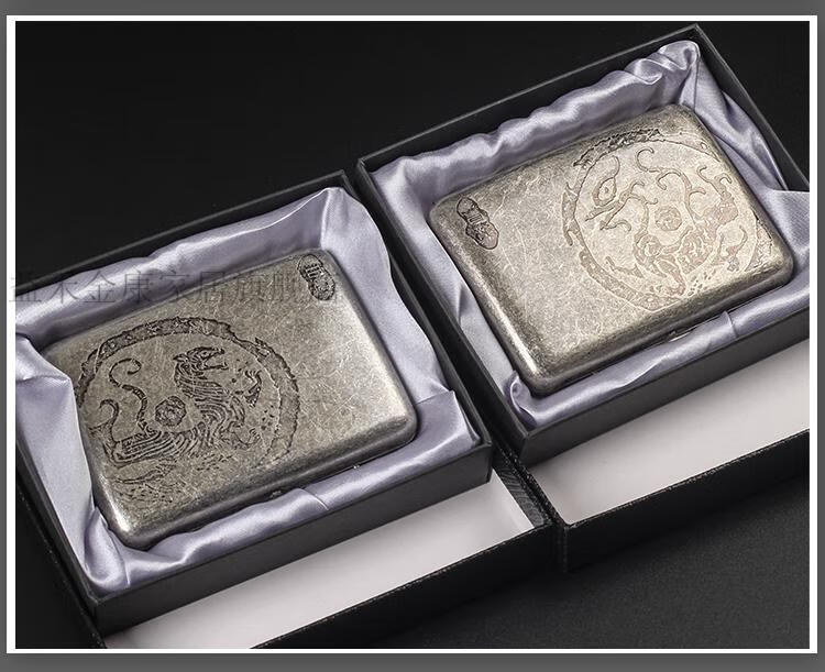 复古古银烟盒中粗烟两用中支烟20/粗烟16支金属盒防压便携式 古银海军