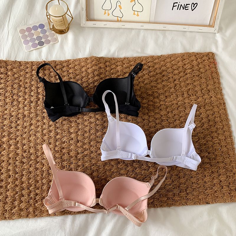 芷苓 新品女生内衣大学生性感前扣黑色美背内衣女小胸厚聚拢一根带露