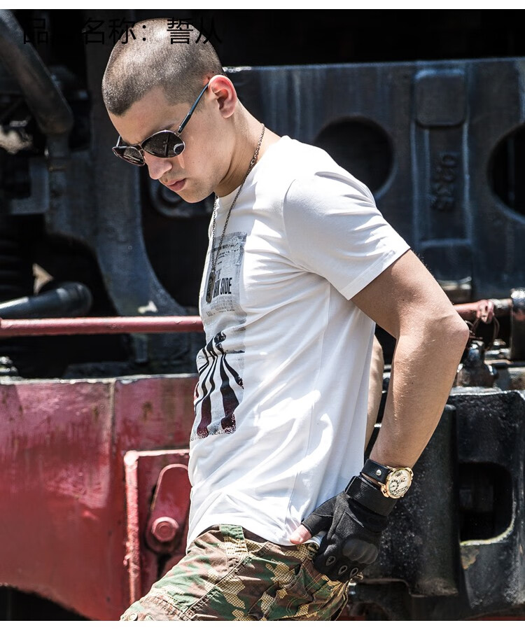 夏季美国大兵短袖硬汉t恤男美式休闲字母立体印花圆领t恤ak阿美咔叽