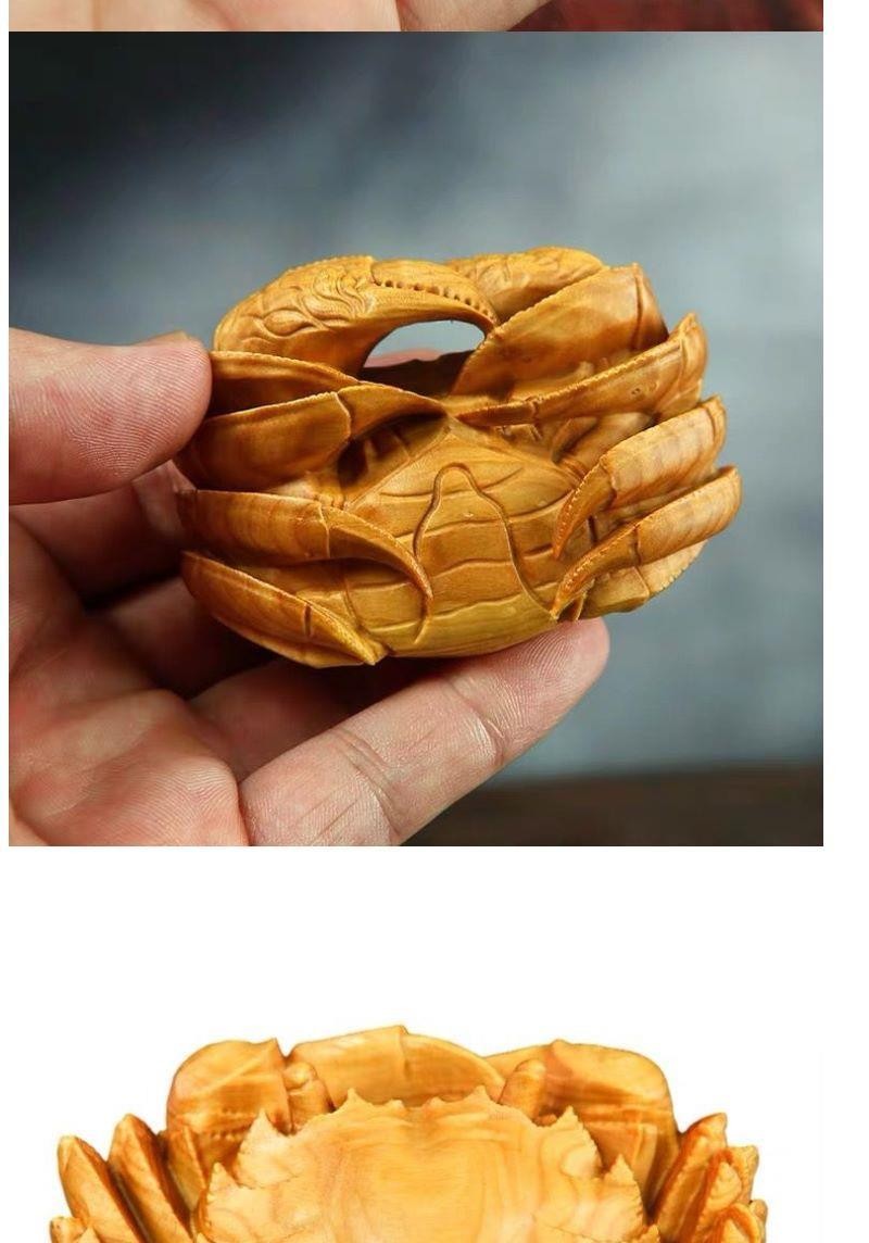 崖柏黄杨木雕实木雕刻螃蟹工艺品八方来财文玩男士随身手把件热爱季