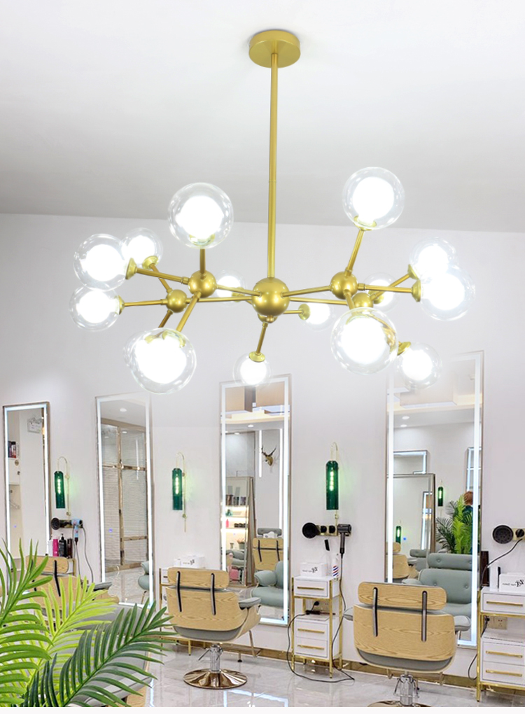 现代美发理发店吊灯发廊网红亮个性创意店铺商用服装店专用灯具9头