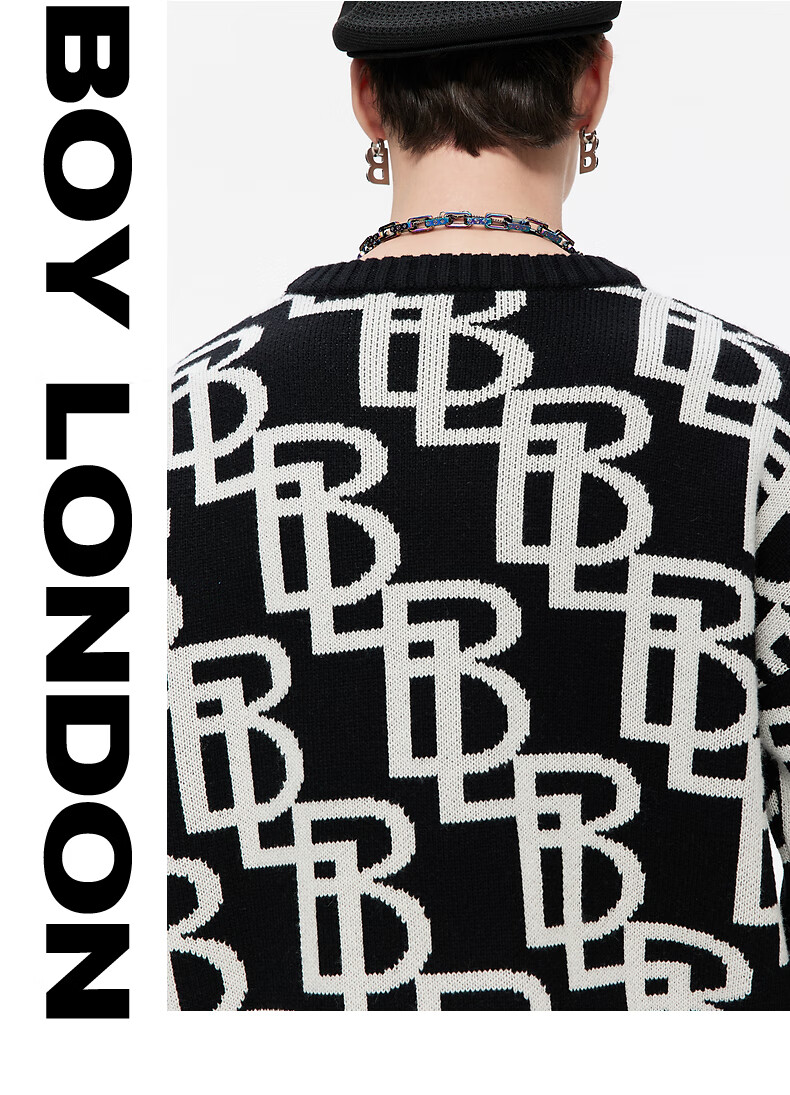 boylondon旗舰2021冬季新款满幅字母针织衫男女外套506002黑色s
