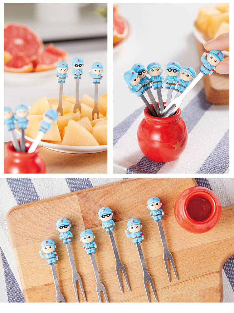 ins水果叉套装创意可爱卡通安全不锈钢签果插儿童宝宝水果小叉子 小黄