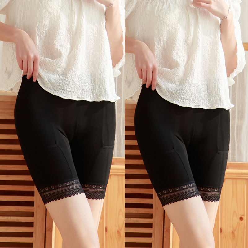 脚裤防走光女夏保险裤薄款打底平角内裤蕾丝大码棉口袋短裤平角裤罗裳