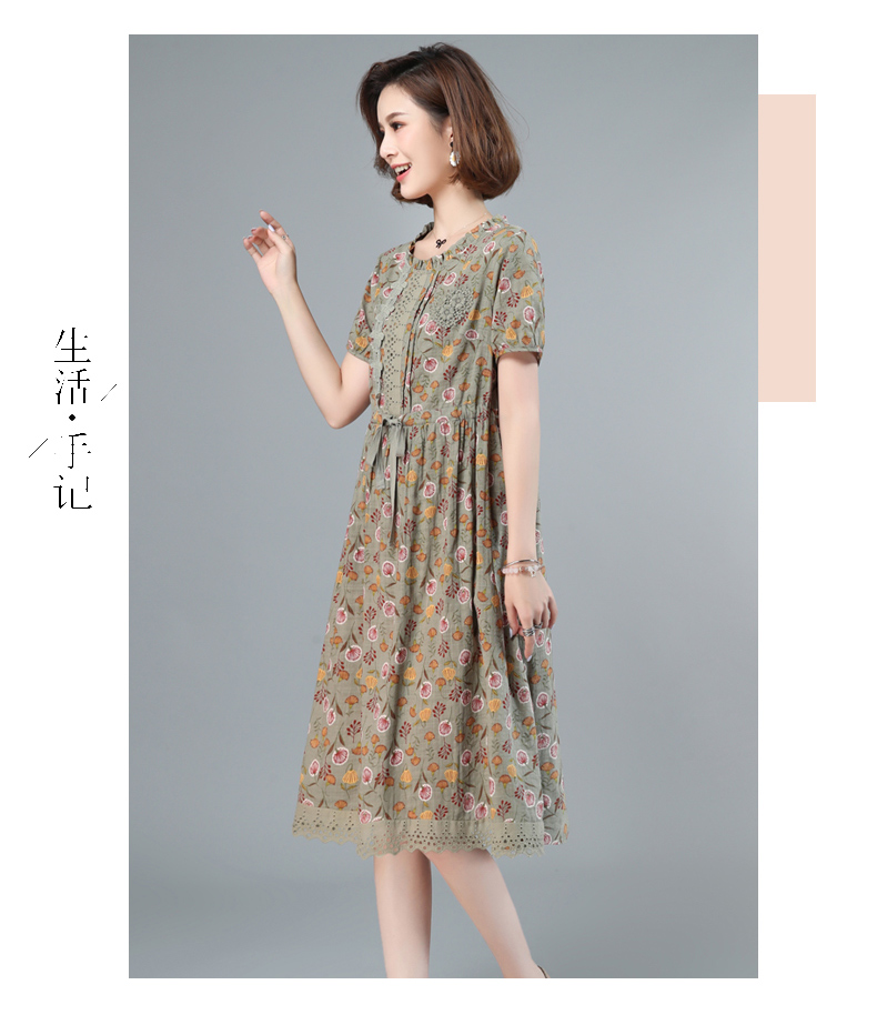 素订女装棉麻碎花连衣裙女夏2022新款中年妈夏天薄款棉布亚麻裙子商场