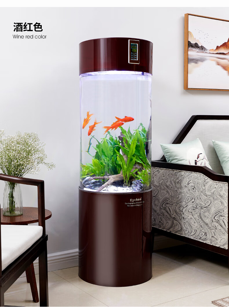 爱客鱼缸水族箱小型斗鱼生态创意鱼缸圆柱亚克力金鱼缸中型鱼缸 直径