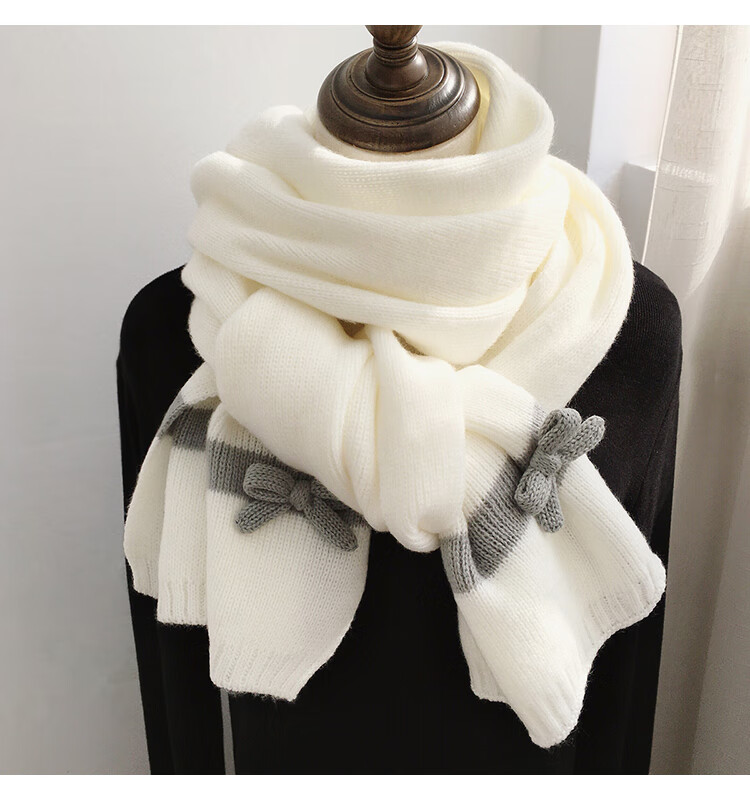 吉普jeep官方小溜2021冬季新款韩版减龄立体蝴蝶结毛线针织围巾女学生