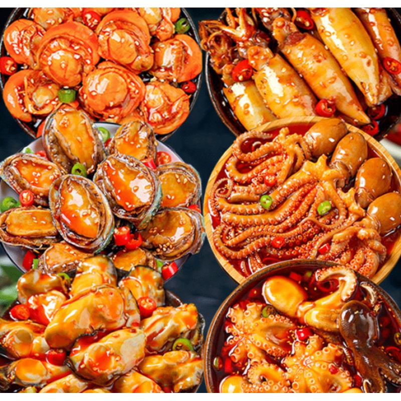 橙伯乐【新品 不满意包退】海鲜熟食即食罐装麻辣小海鲜组合大罐爆头