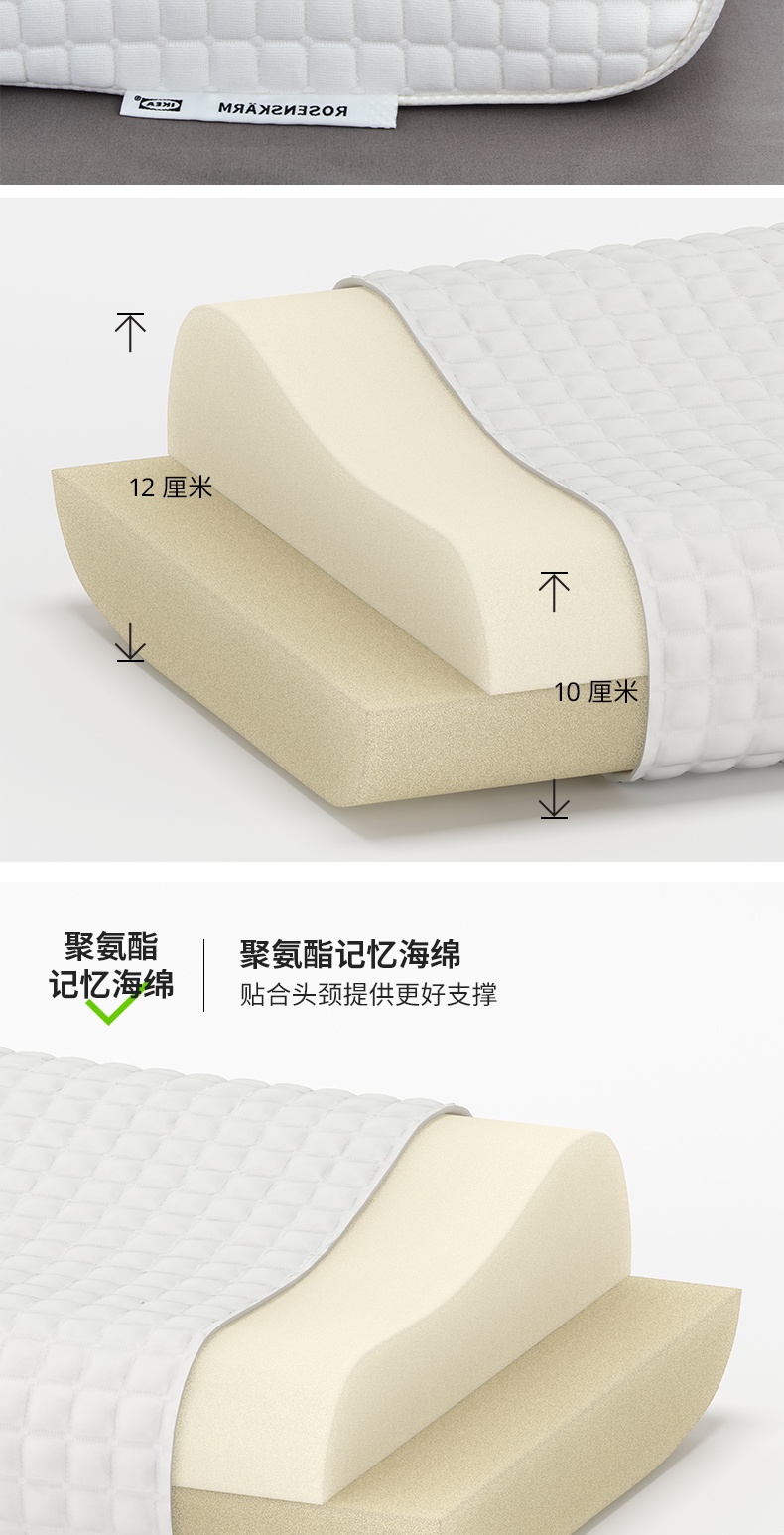 人体工学枕头ikearosenskarm洛森浣人体工学枕头侧卧仰卧记忆海绵记忆