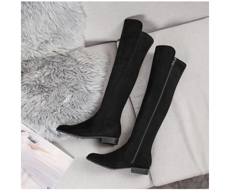 捡漏价】2022秋冬sw长靴女过膝平底中跟拉链弹力靴高筒瘦瘦靴子 灰色