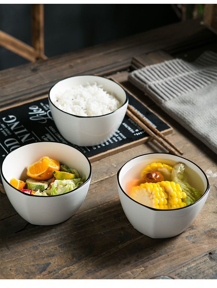 北欧陶瓷米饭碗汤碗家用餐具单个小碗简约方碗面碗吃饭碗套装1只装