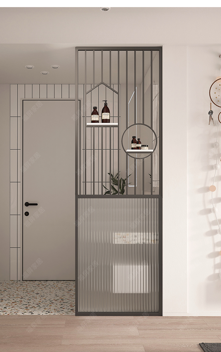 北欧风挡卫生间隔断柜洗手台长虹玻璃屏风隔断北欧现代简约客餐厅铁艺