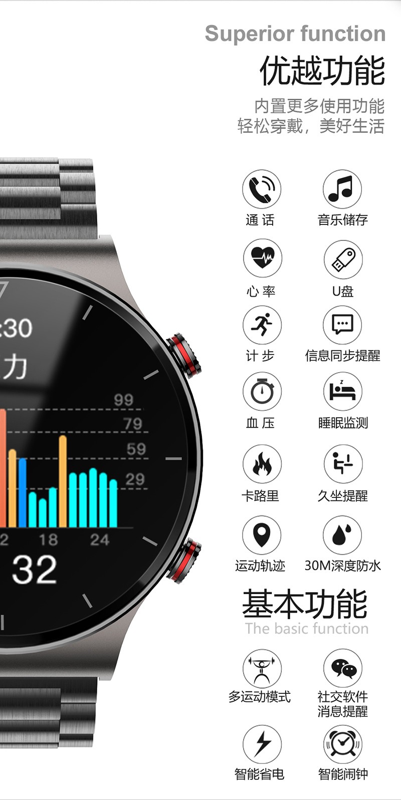 华为苹果通用gt2测血压手表太空人watch智能蓝牙通话心率血压安卓监测