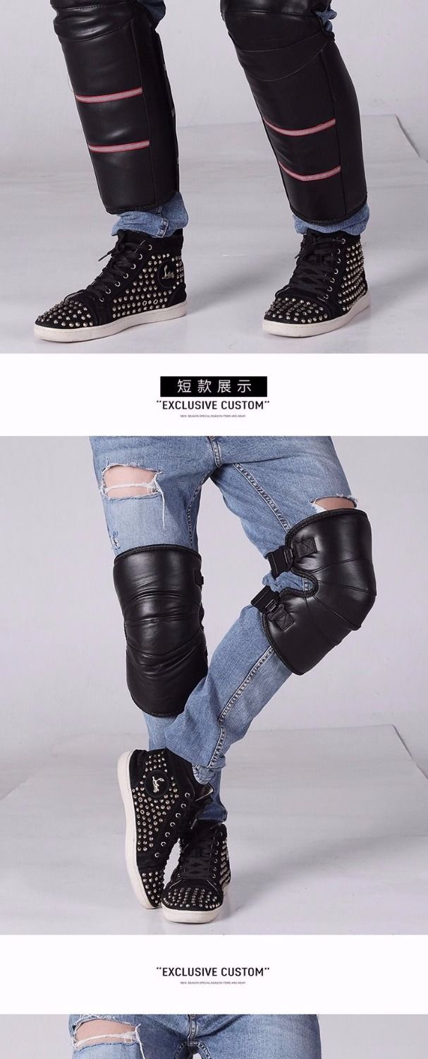 护膝摩托车骑车男女护膝盖护腿挡风防寒外穿加厚绒保暖冬季大护防水pu