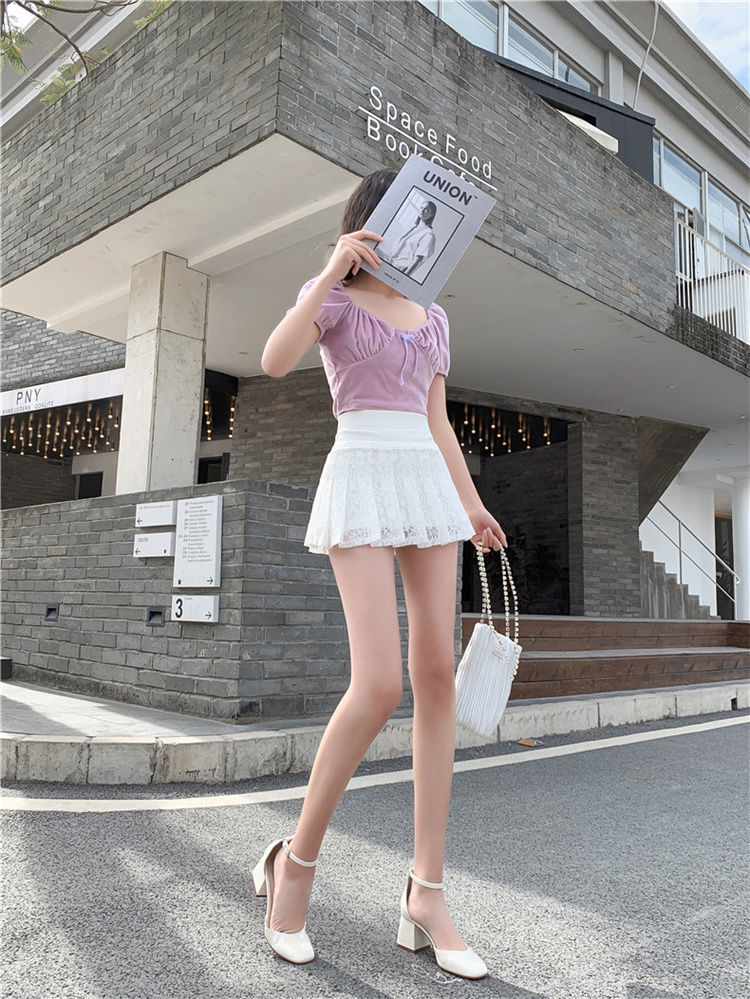 金怡楠蕾丝百褶超短裙半身裙2021新款春夏季性感高腰显瘦百搭a字短裙