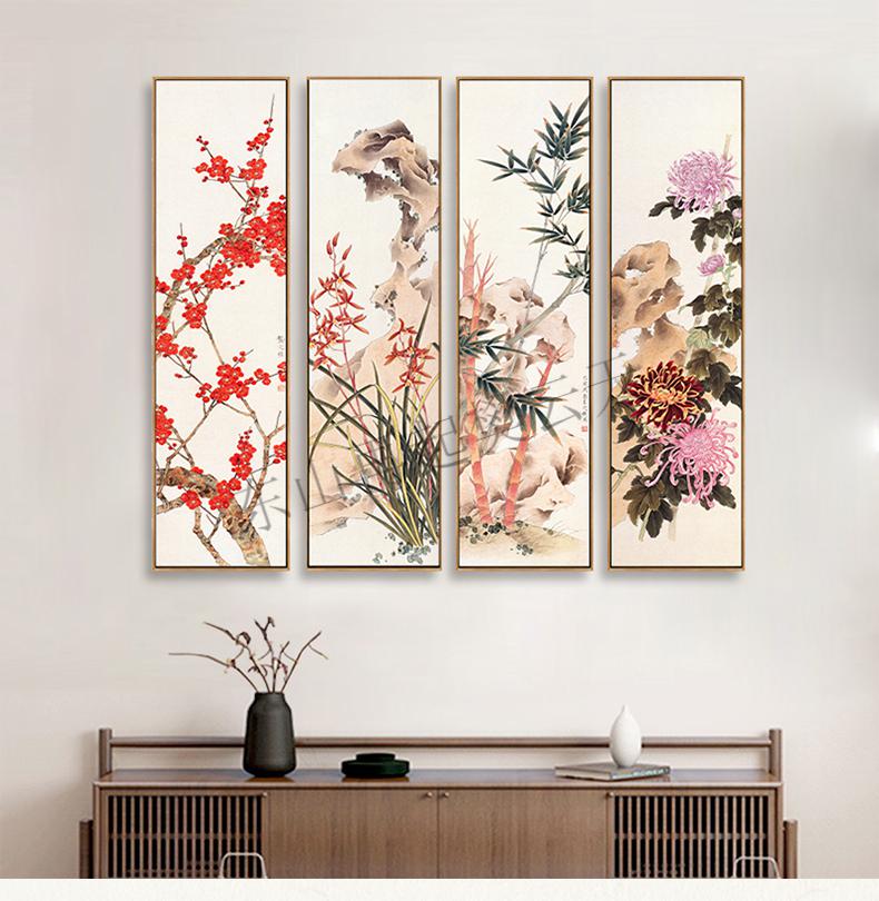 梅兰竹菊挂画客厅茶室壁画工笔画中堂背景墙花鸟装饰画沙发墙装饰挂画