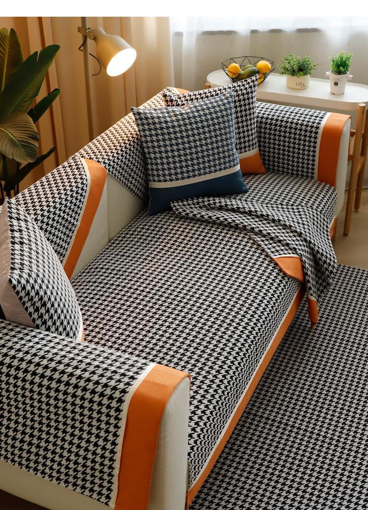 高品质沙发垫北欧千鸟格轻奢风沙发垫简约现代四季通用防滑实木沙发套