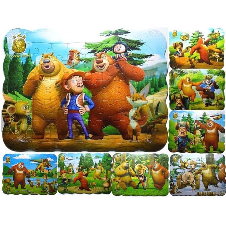 熊出没拼图406080100200片光头强玩具木制儿童3岁以上60片熊出没木制