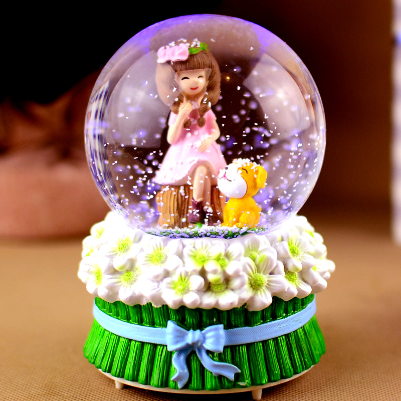 自动飘雪水晶球音乐盒八音盒雪花创意生日礼物送女生女孩儿童公主七夕