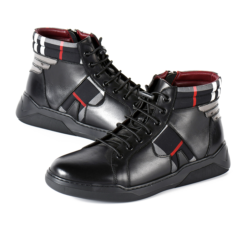 raidyboer雷迪波尔男撞色格纹高帮免系弹力鞋带休闲鞋406270黑色37