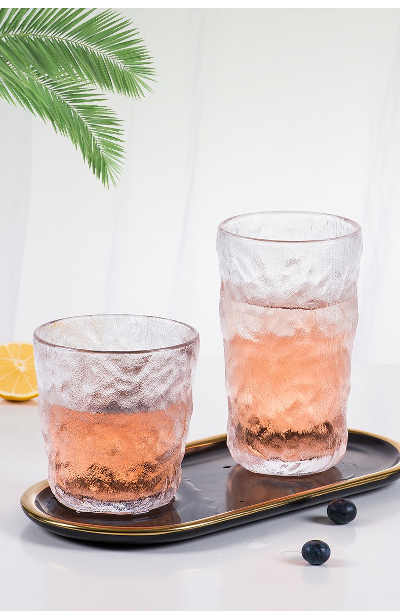 冰川纹玻璃杯新款潮高颜值水杯女果汁饮料杯ins风杯子咖啡杯酒杯 冰纹