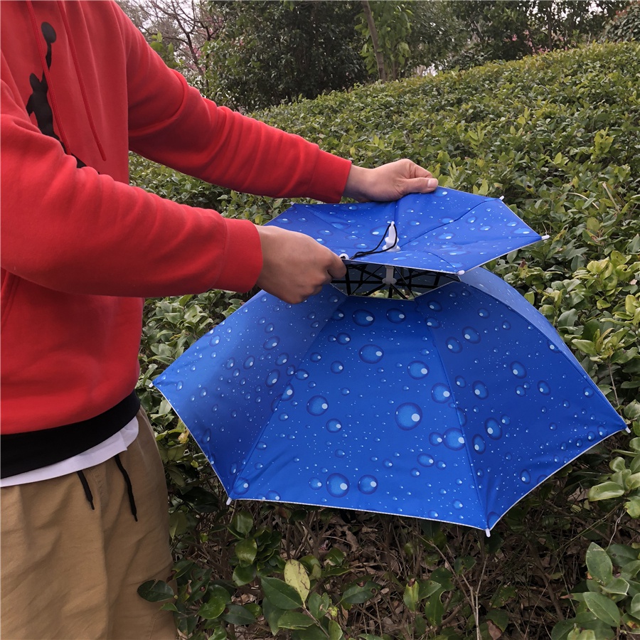 伞帽防风钓鱼斗笠双层头戴式遮阳雨伞户外垂钓防晒头顶采茶大小号 80