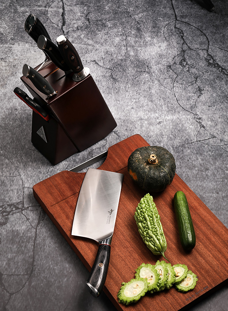 shark狂鲨大马士革七件套】狂鲨(mad shark)厨房刀具套装德国进口菜刀