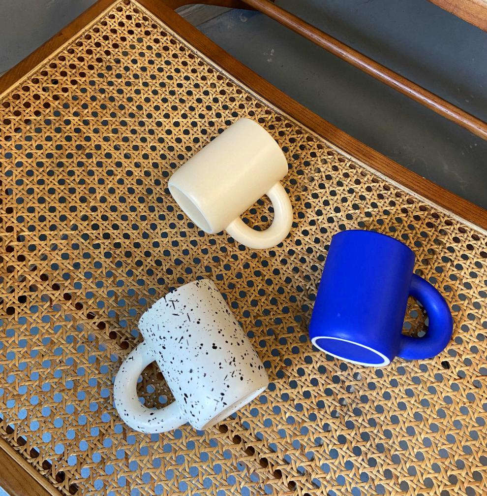 大耳朵马克杯eurr大耳朵克莱因蓝陶瓷马克杯北欧ins风咖啡杯胖把手