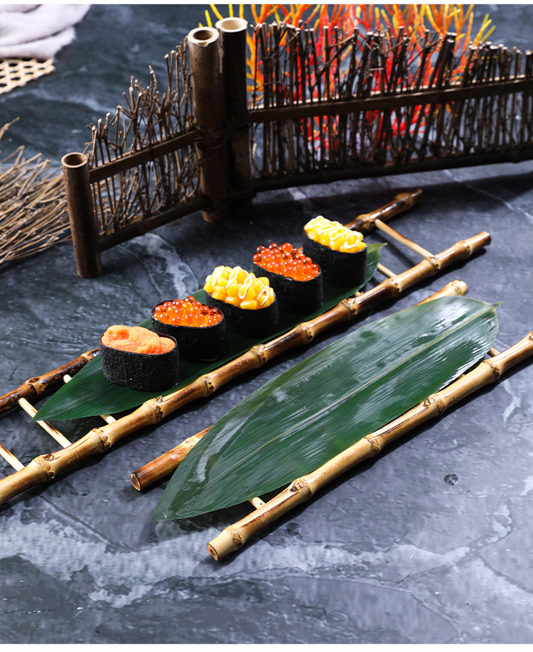 刺身摆盘装饰冷菜菜品创意点缀盘饰小摆件叶子烤肉店寿司竹叶粽叶船型