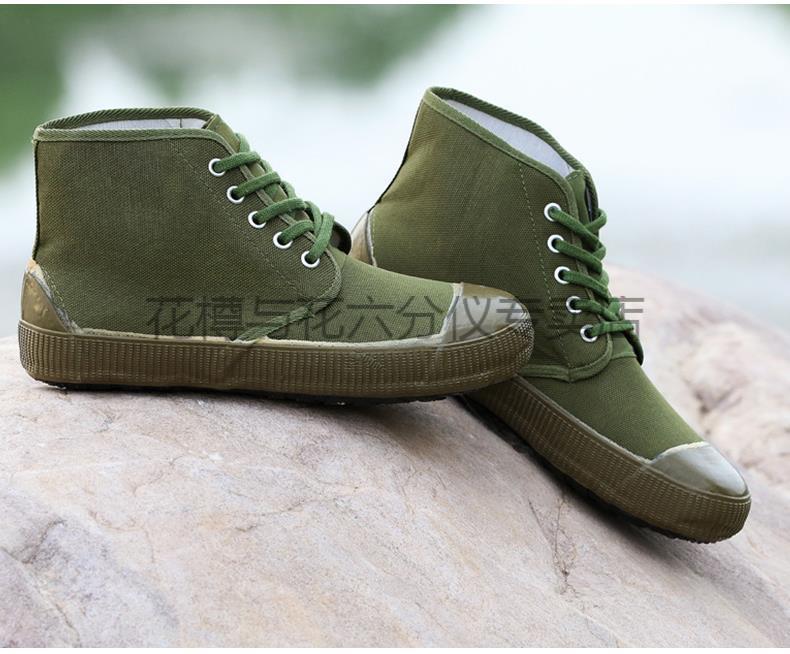 底棉布面3445男女解放鞋农田工地户外鞋橡胶波纹平底高帮棉布军绿42
