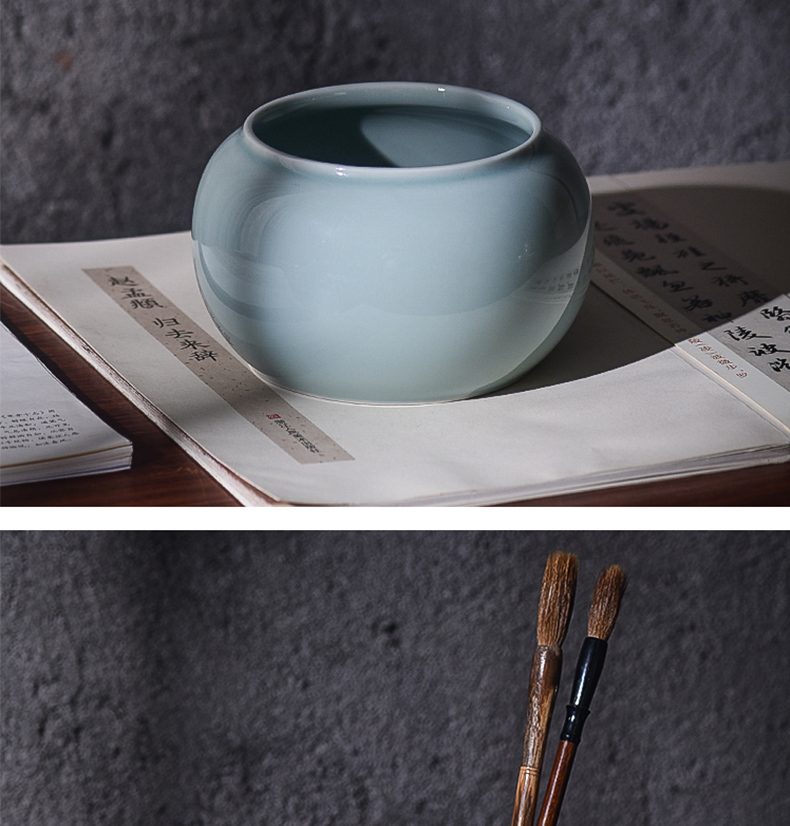 景德镇陶瓷笔洗笔筒笔搁 雪峰斋弟粉青瓷书法文房四宝套装笔洗笔筒墨