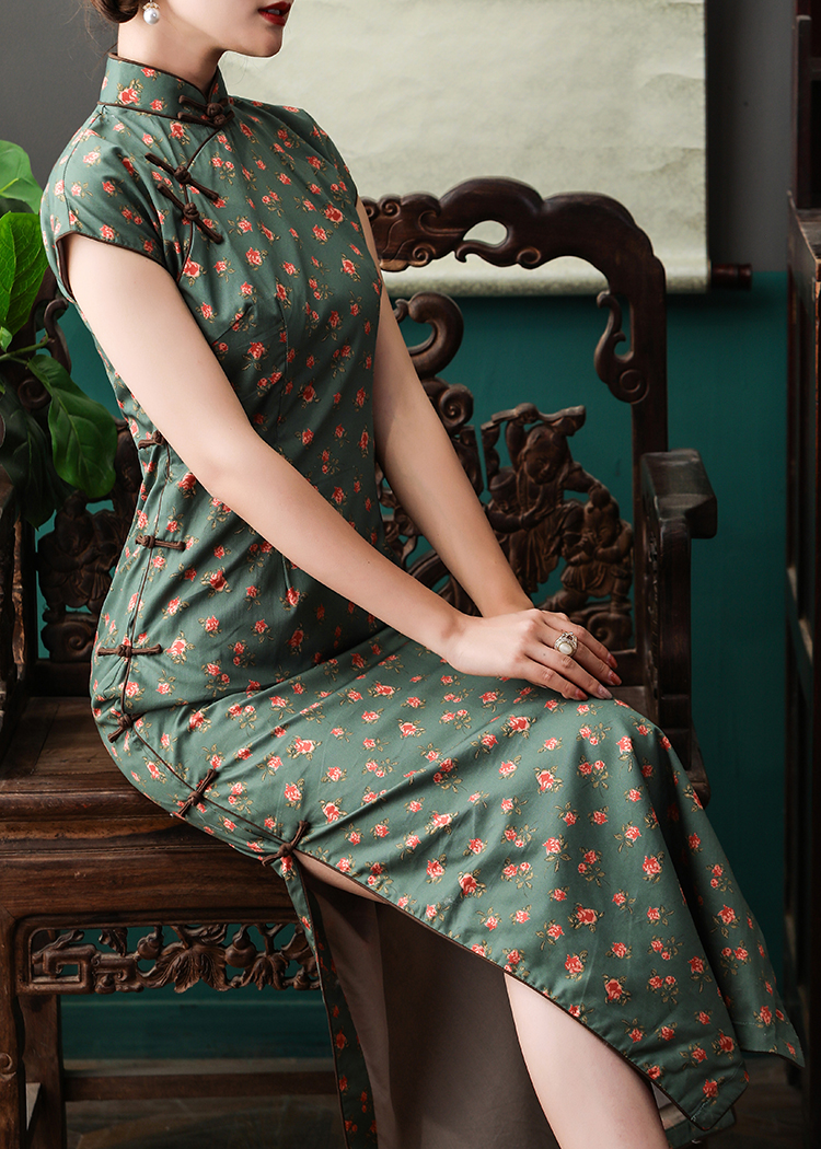 老上海旗袍裙女长款2021新款全开襟日常传统复古旗袍连衣裙优雅气质