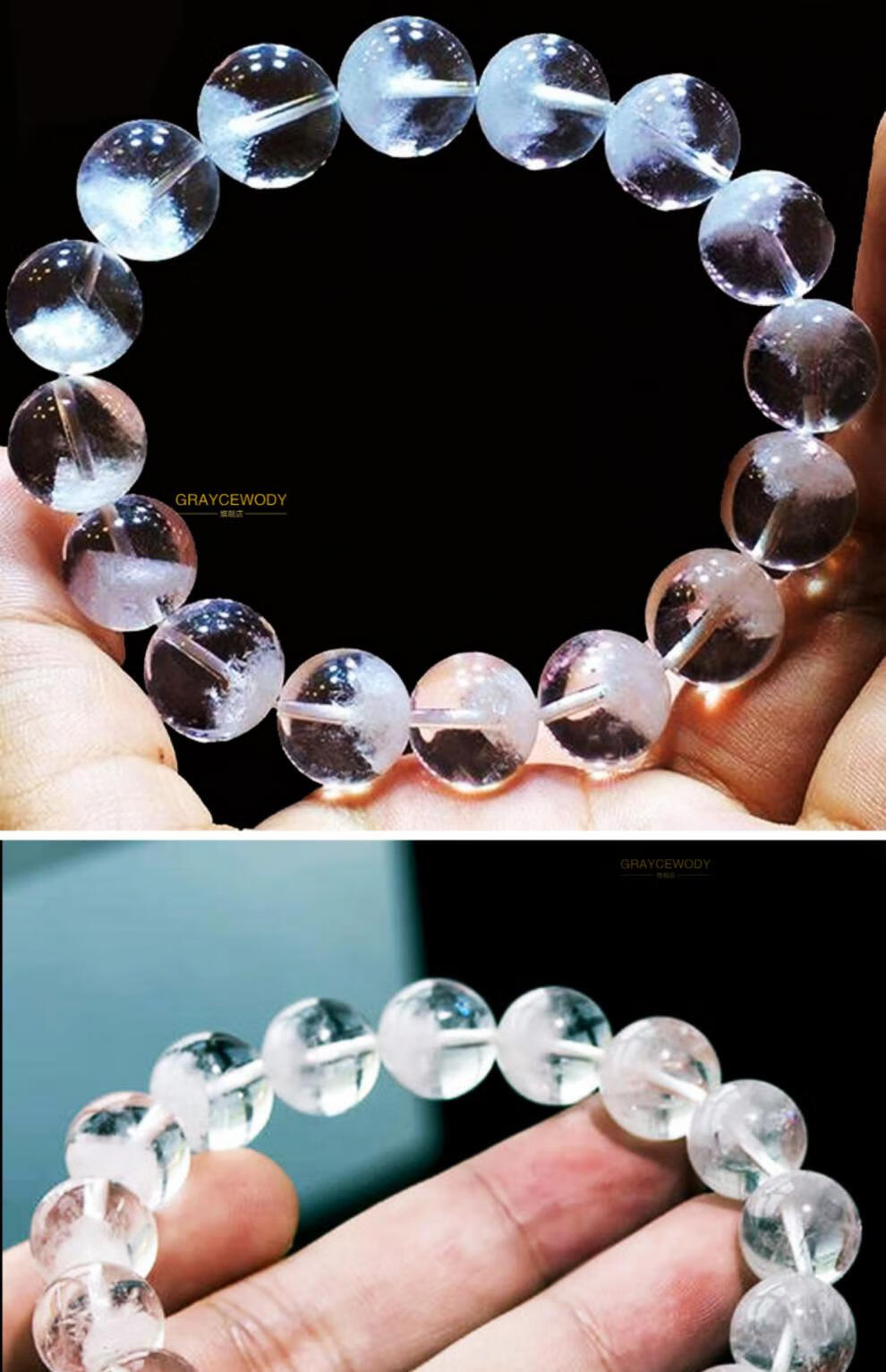 gey天然巴西白幽灵手链男女金字塔白雪山幽灵手串千层幽灵白水晶首饰