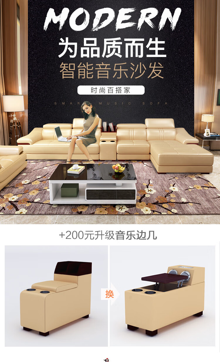 伊琦美 现代简约北欧式美式真皮沙发客厅大小户型储物单双三人轻奢定制整装组合 进口皮 双人+贵妃