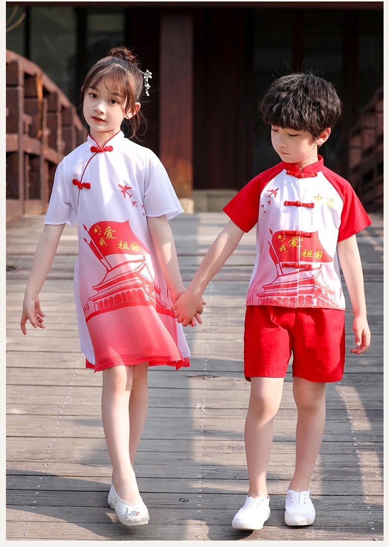 儿童节演出服中小学生大合唱服装男女童诗歌朗诵表演服汉服中国红爱国