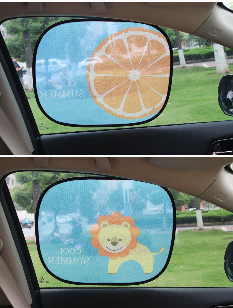 汽车遮阳挡防晒隔热遮阳网侧窗前窗后窗网纱静电贴车窗卡通遮阳帘静电