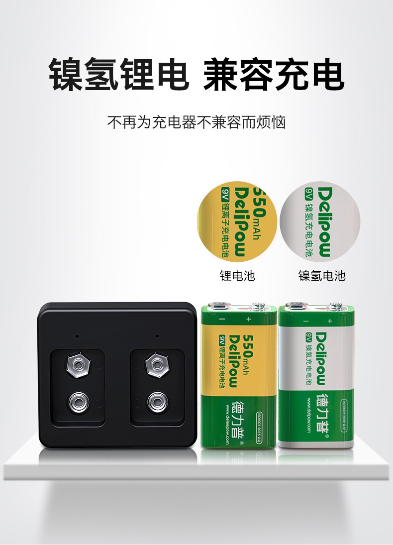 德力普delipow充电电池9v充电电池配usb智能充电套装4槽充电器v948节