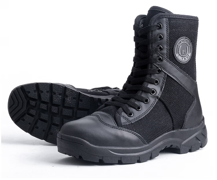 保安鞋子高腰保安鞋 特训鞋超轻黑色透气高帮战训靴 高帮tq 原版布面